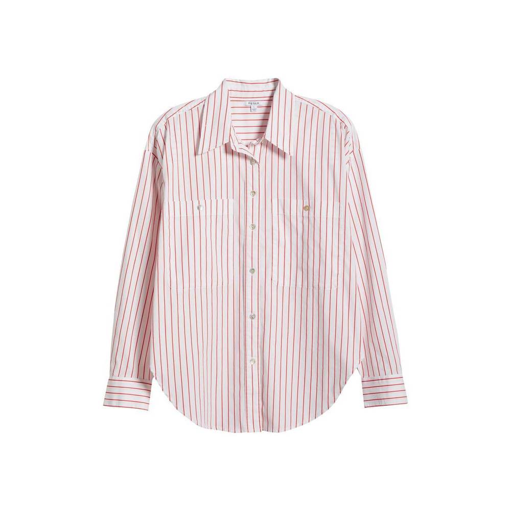 NEW PISTOLA samantha oversized button up shirt in ruby stripe - Picture 5 of 6